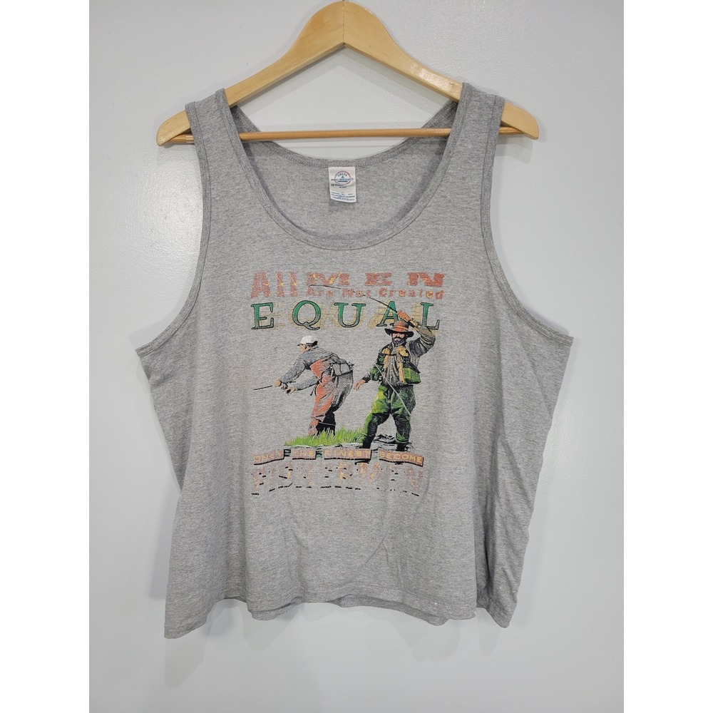 Vtg Delta Pro Weight Mens All Men Are Not Created Equal Fishing Tank Top Grey XL